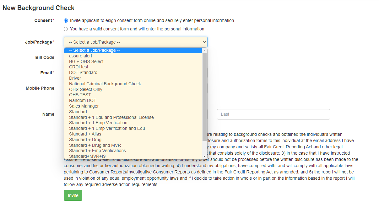 Submitting a Background Check