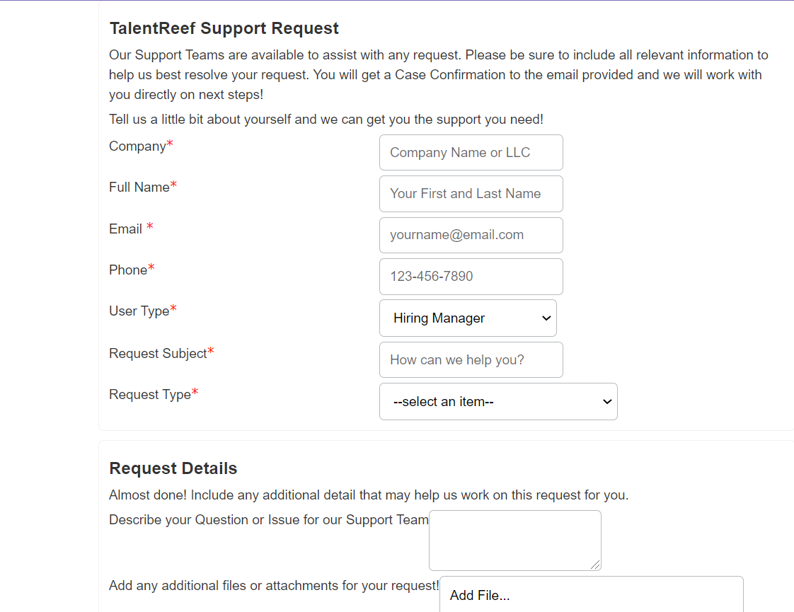 Submitting TalentReef Requests